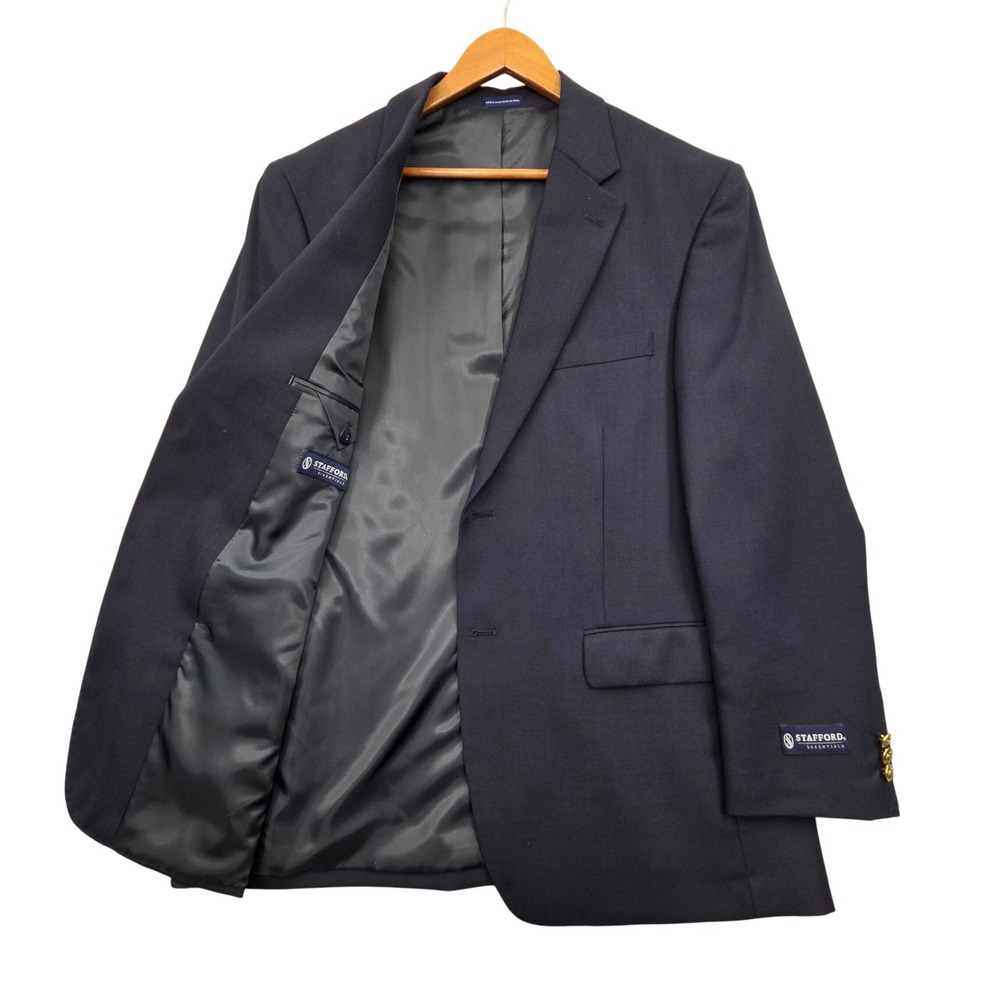 NWT Stafford Mens 42R Navy Blue Wool Blend Blazer Sport Coat Gold Buttons